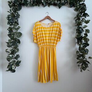Jon & Anna New York Short Sleeve Midi Dress Stripe Yellow White Women’s Sz L